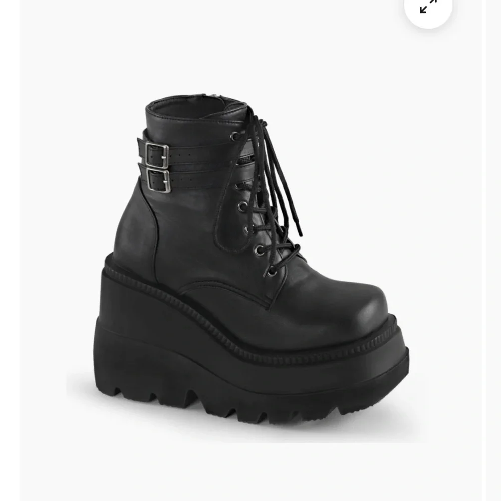 Demonia Black Vegan Leather Ankle Platform Boots 8 - Picture 2 of 9